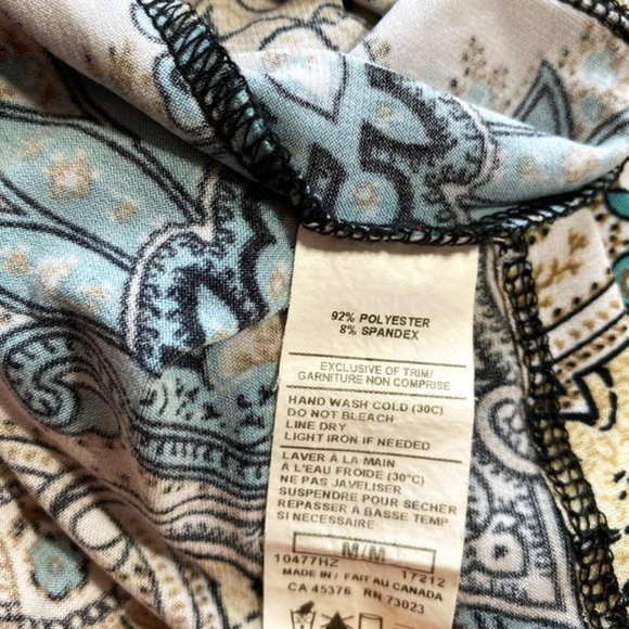 Top Slinky Draped Round Collar Cream and Aqua sz M - Picture 5 of 5